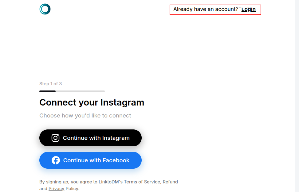 Logging in to the LinktoDM account the Instagram account is connected to