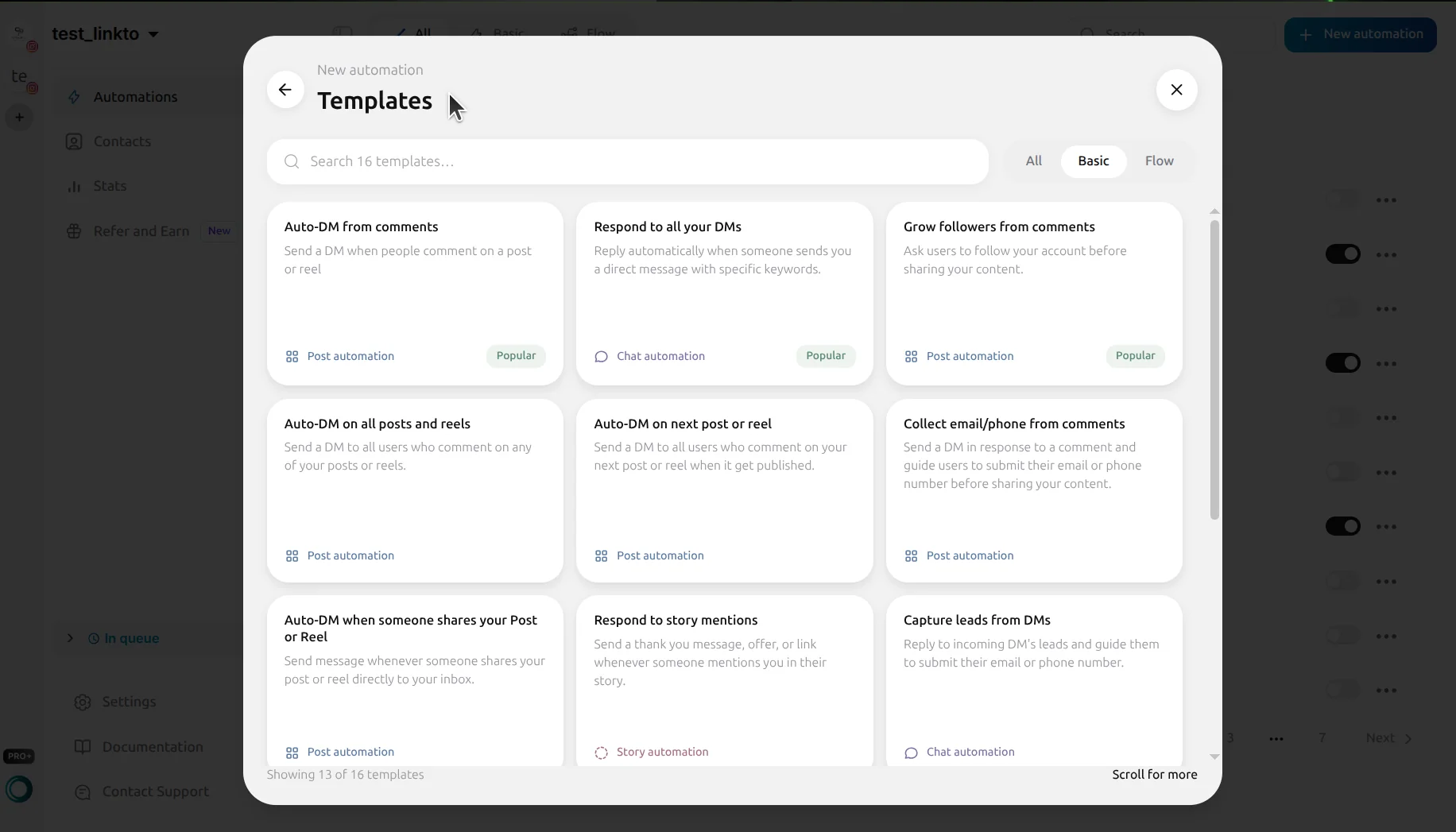 LinktoDM ready-made automation templates gallery